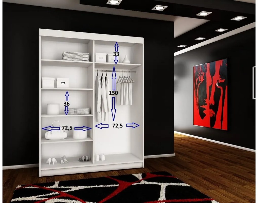 TALIA 4 tolóajtós szekrény, 200x200x62, sonoma tölgy