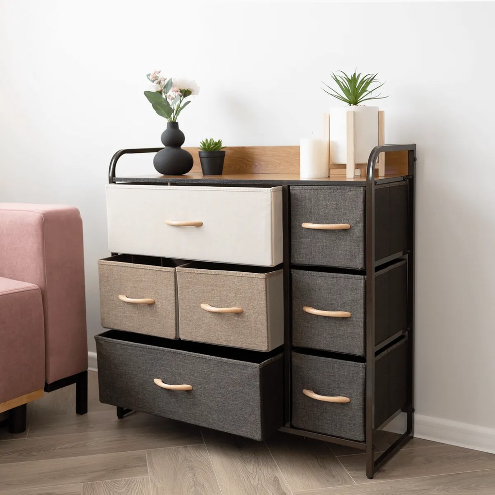 HAZEL TYP 3 szekrény szövet fiókokkal, barna, XL