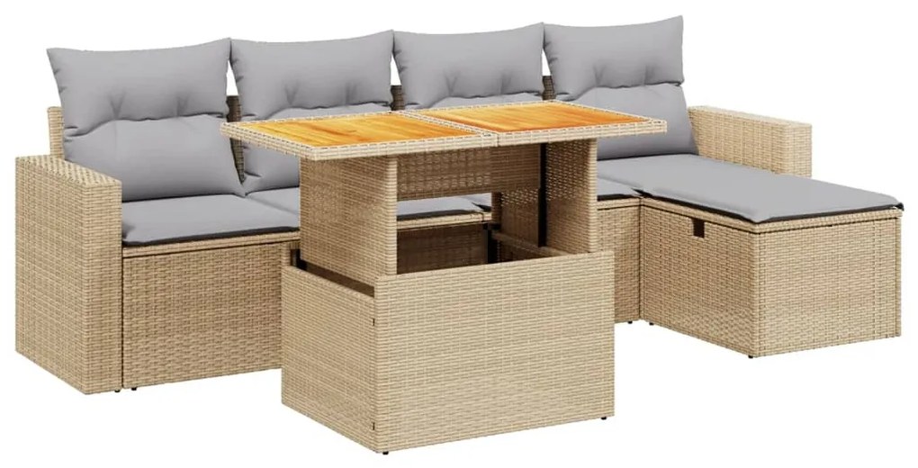 6 részes bézs polyrattan kerti ülőgarnitúra párnával