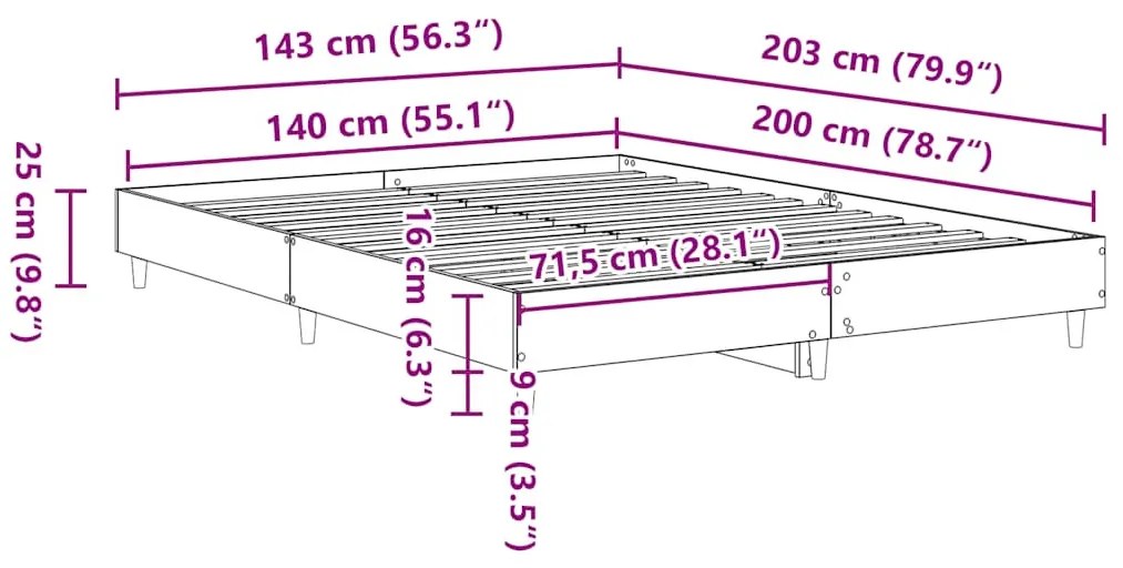 fekete szerelt fa ágykeret matrac nélkül 140 x 200 cm