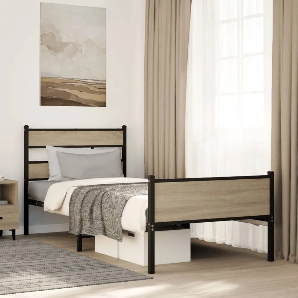 sonoma tölgy színű szerelt fa ágykeret matrac nélkül 80x200 cm