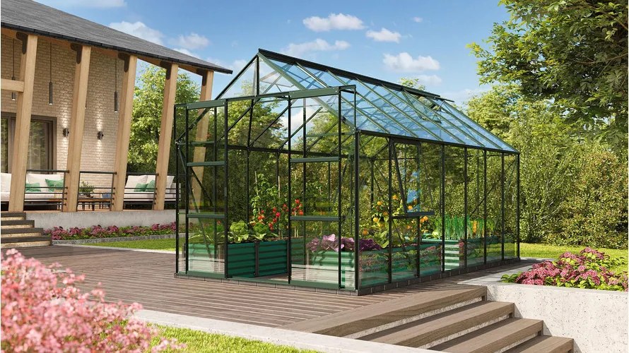 üvegház VITAVIA URANUS 11500 tiszta üveg 3 mm zöld színű LG1039