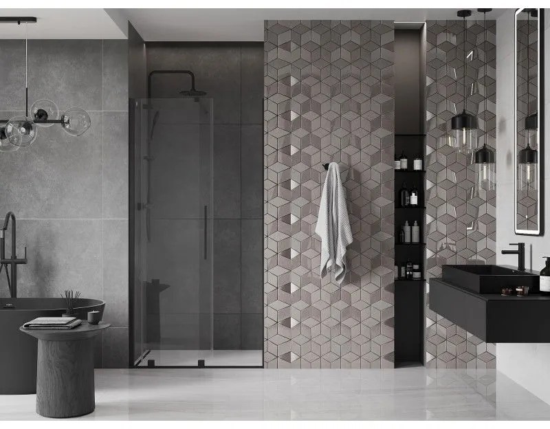 Mexen Velar, nyitható tolóajtó 120x200 cm, 8mm átlátszó üveg, fekete matt, 871-120-000-01-70