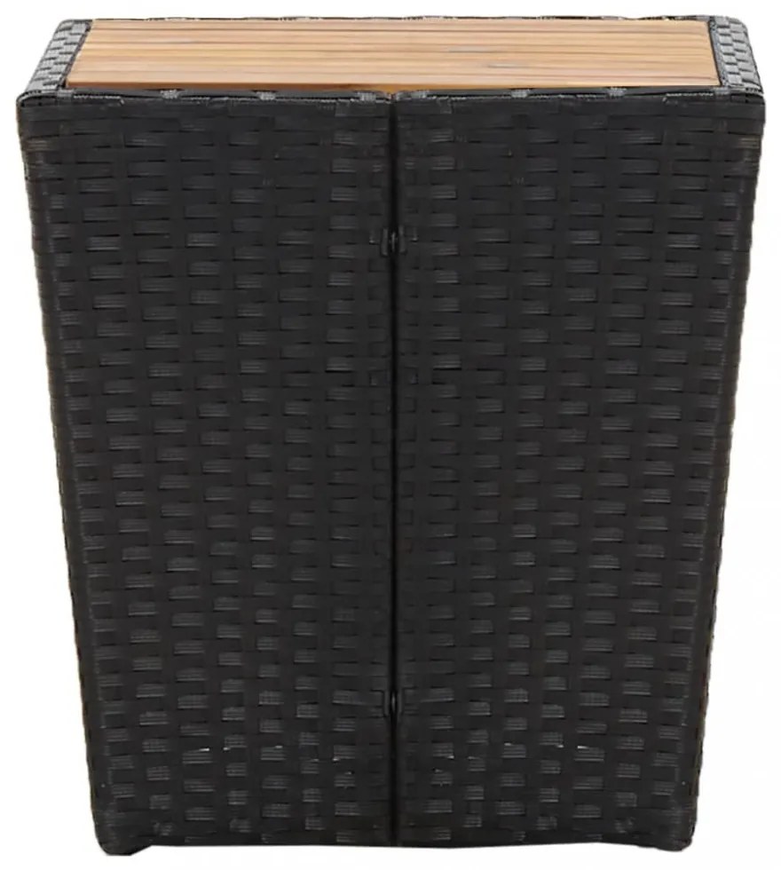 fekete polyrattan és tömör akácfa teázóasztal 41,5x41,5x43 cm