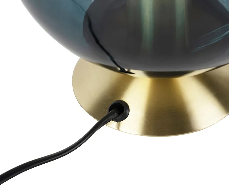 Art Deco asztali lámpa sárgarézzel és óceánkék üveggel - Pallon