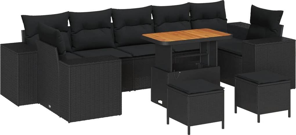 vidaXL Kerti Kanapé Szett 10 pcs Fekete polirattan