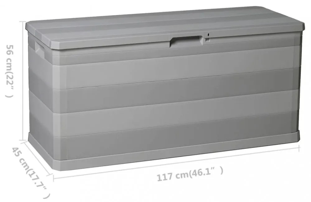 szürke kerti tárolóláda 117 x 45 x 56 cm