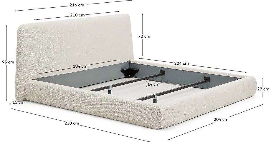 Bézs kárpitozott franciaágy ágyrács nélkül 180x200 cm Martina – Kave Home