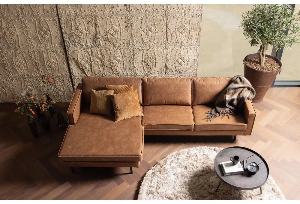 Barna bőrutánzat sarokkanapé (bal oldali-heverő résszel) Rodeo – WOOOD