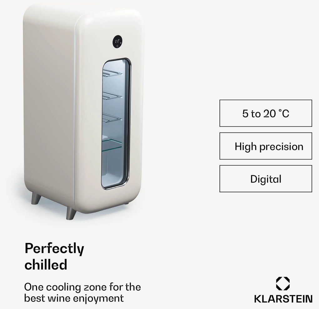 Klarstein Shirley 15 Uno, borhűtő, 15 palack, 5 - 20 °C, érintésvezérlés, retró