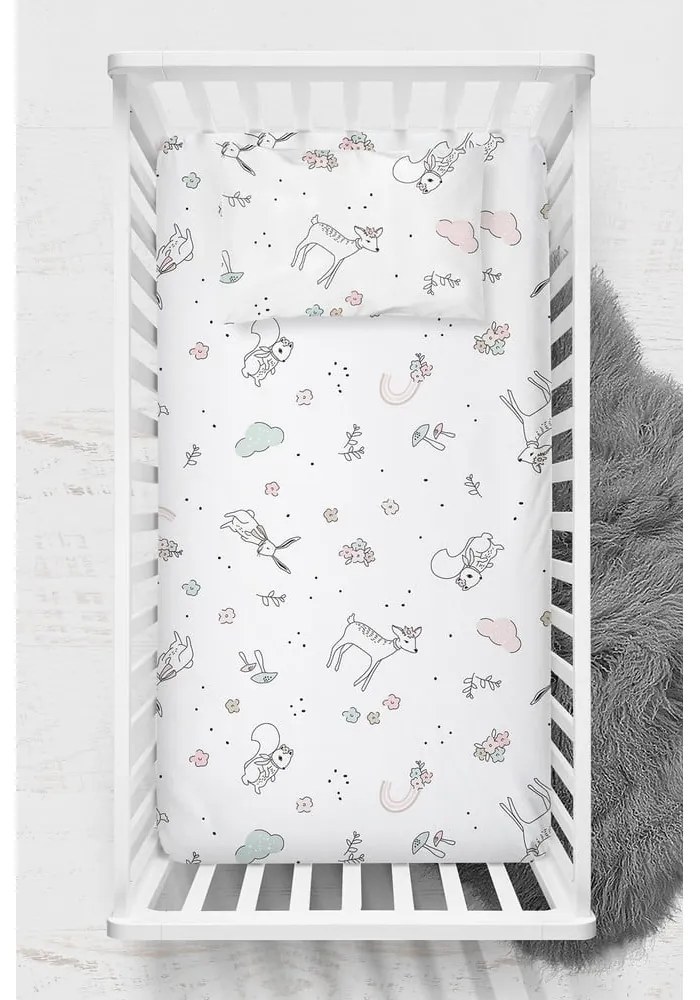 Fehér renforcé pamut gyerek lepedő babaágyhoz 100x150 cm Flowers – Mijolnir