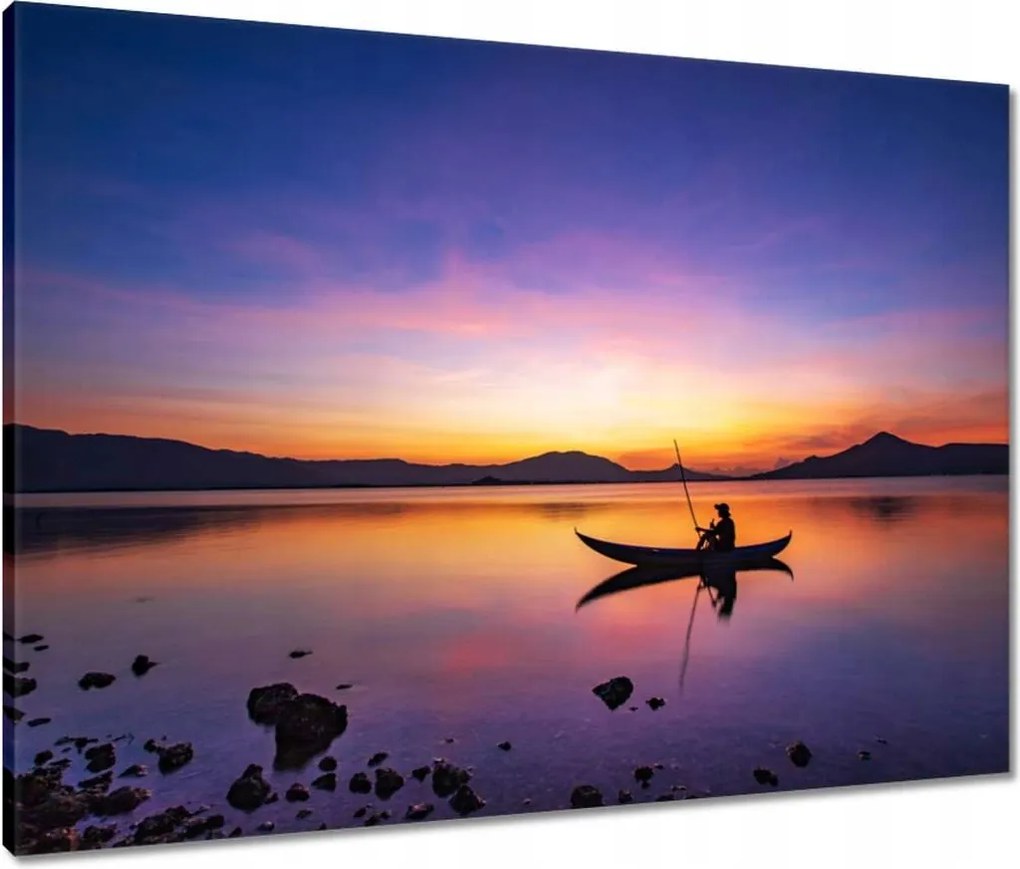 Vászonkép 80x60 Esti horgászat naplementekor
