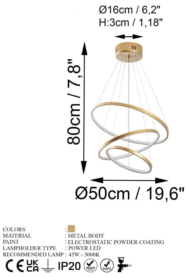 Aranyszínű LED függőlámpa ø 50 cm Simit – Opviq lights