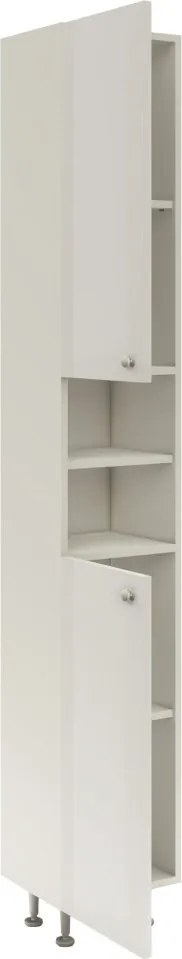 Zaria 2 ajtós fürdőszobai magasszekrény, Fényes fehér / Fehér, MDF, 30 x 27 x 190 cm