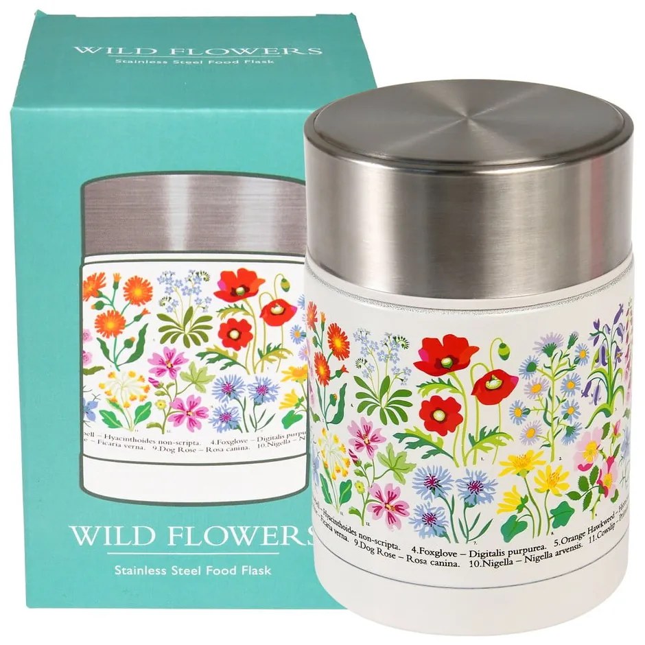 Krémszínű-ezüstszínű ételtartó gyerek termosz 450 ml Wild Flowers – Rex London