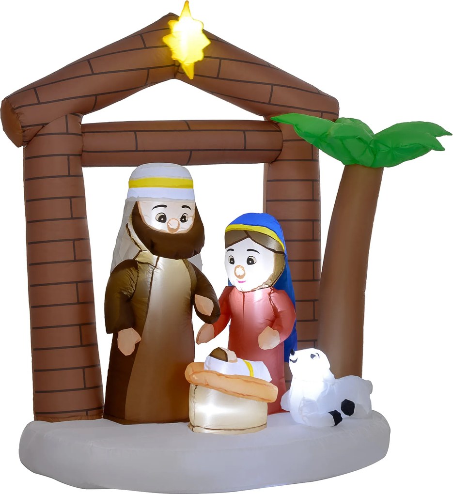Outsunny Inflációs Karácsonyi Betlehem Karácsonyi Inflálható Dekoráció LED Fénnyel és Karácsonyi Inflálóval Kültérre 150x90x185 cm Többszínű | Aosom