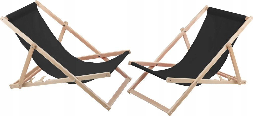 2 db-os bükkfa napozóágy szett fekete színben