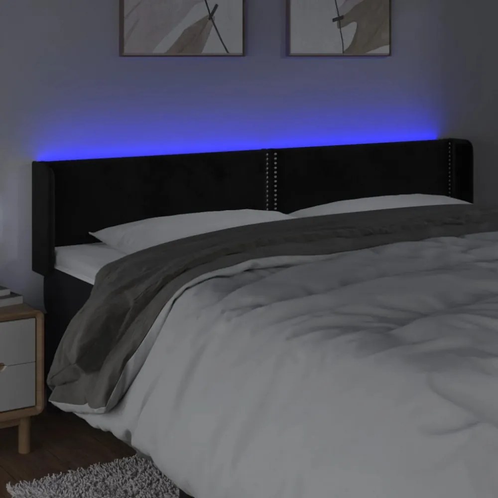 fekete bársony LED-es fejtámla 163 x 16 x 78/88 cm