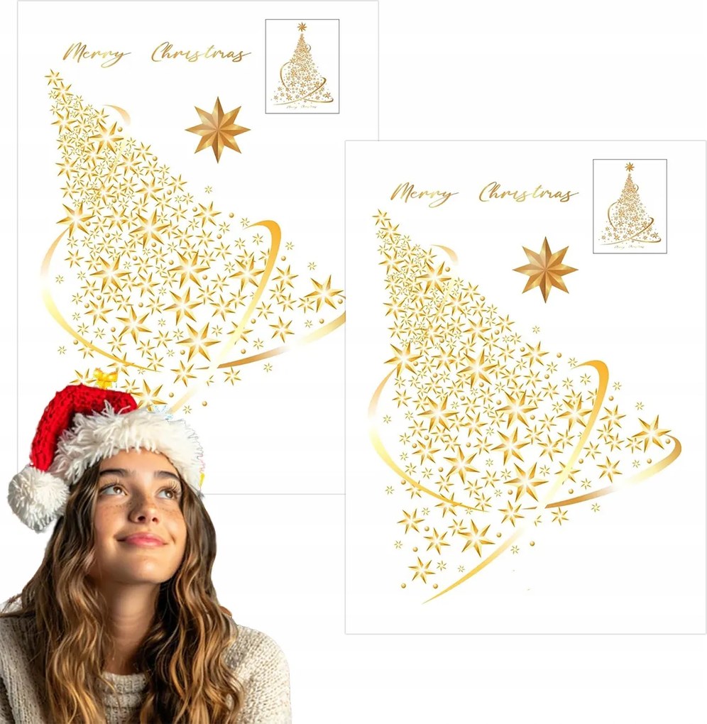 Karácsonyfa alakú ablakmatricák üvegre Arany Statikus matricák 2db