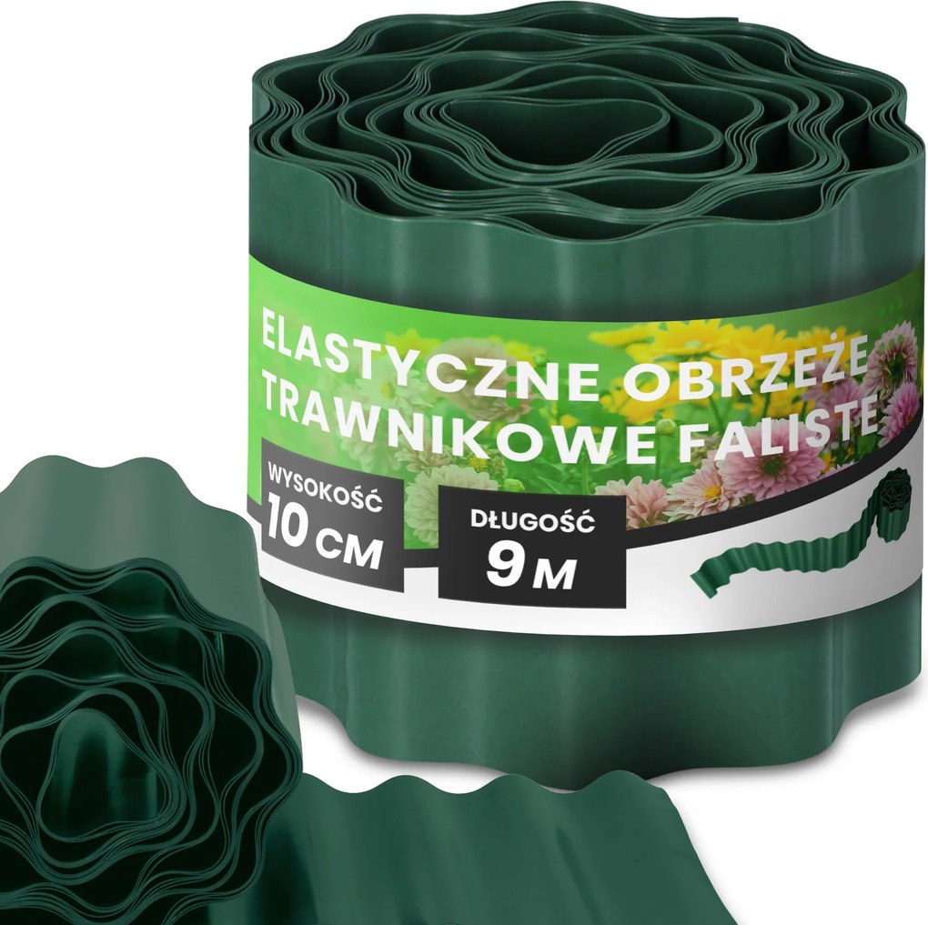 Gyepszegély 10 cm 9 m Kerti Hullámos Paliszád Border Zöld Us-t
