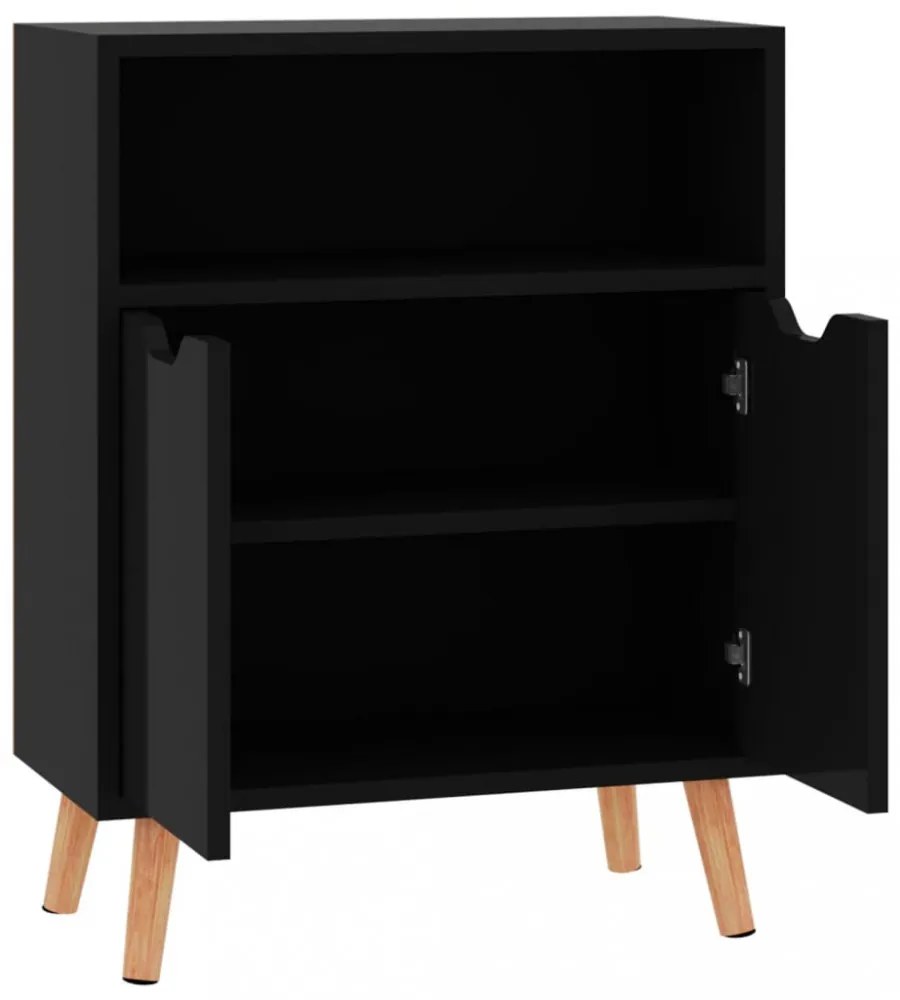 magasfényű fekete szerelt fa tálalószekrény 60 x 30 x 72 cm
