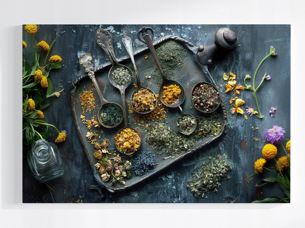 Vászonkép Canvas Konyha Főzés Étel Fűszerek Gyógynövények 60x40