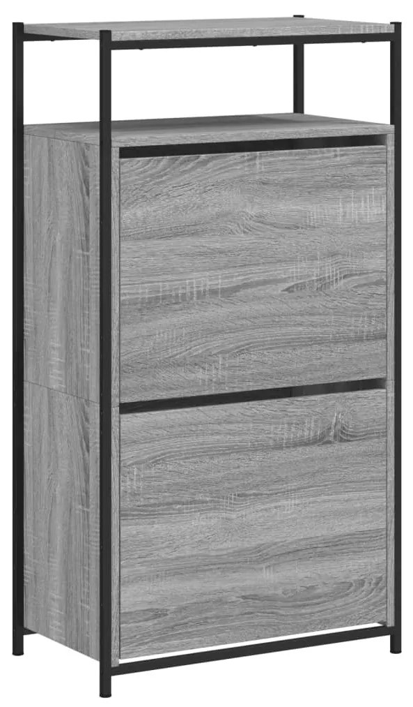 szürke sonoma színű szerelt fa cipőszekrény 60x34x112 cm