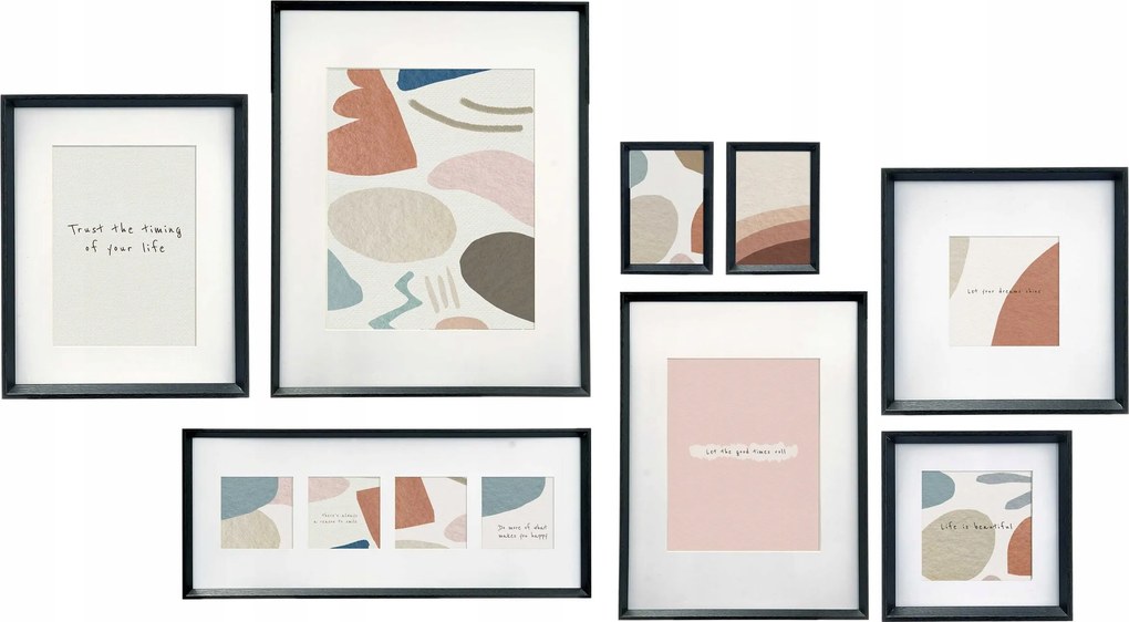 Fali Képkeret Szett 8 Db Fa Képkeret Fekete 42 5X52 5X9,5CM