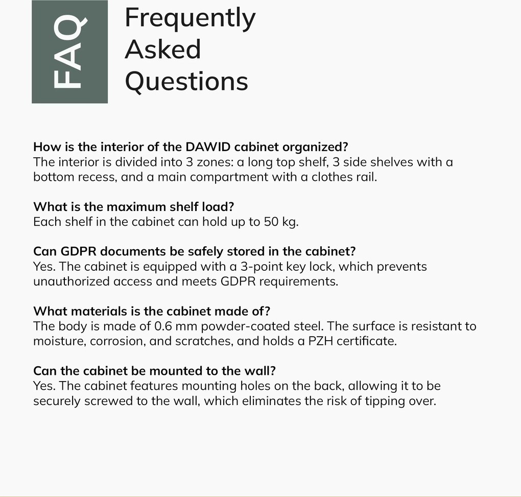 Zárható takarítószekrény szürke DAWID 900 x 1850 x 450 mm