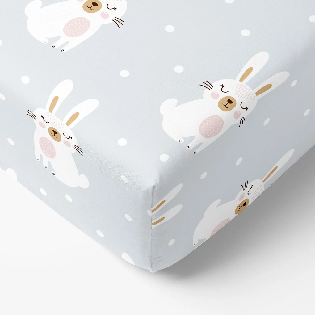 Goldea pamut gumis lepedő - álmodozó nyuszik 120 x 200 cm