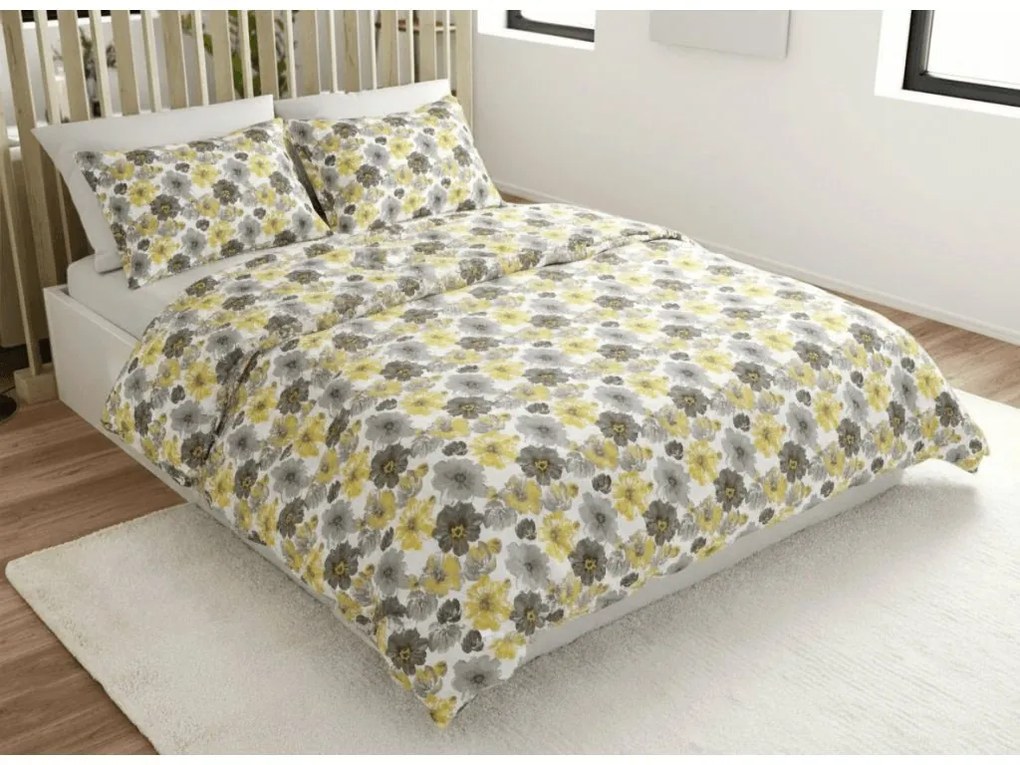 Mikroszálas ágyneműhuzat FEONELLE sárga-szürke Ágyneműhuzat mérete: 2 db 70 x 90 cm | 200 x 220 cm