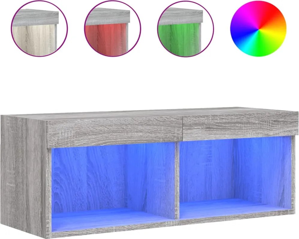 vidaXL szürke sonoma színű TV-szekrény LED-világítással 80x30x30 cm