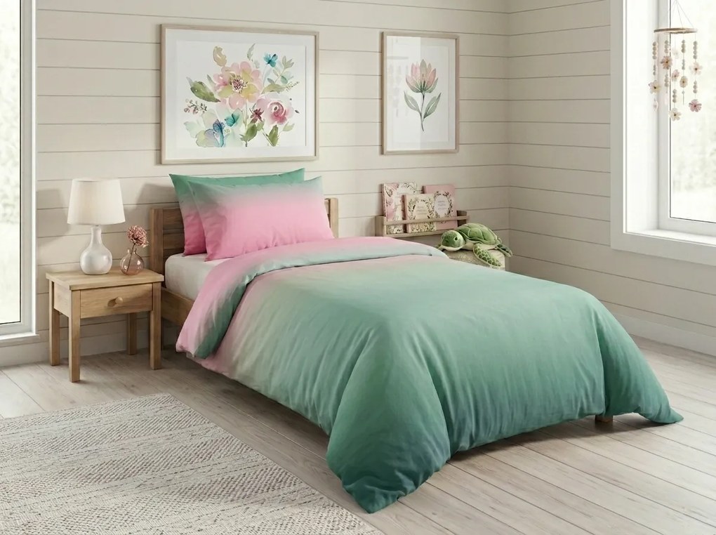 Pamut ágynemű OMBRE zöld-rózsaszín Ágyneműhuzat mérete: 70 x 90 cm | 140 x 200 cm