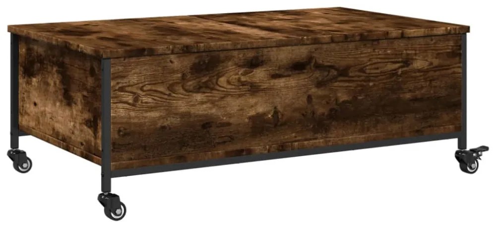 füstös tölgy szerelt fa dohányzóasztal kerekekkel 91x55x34 cm