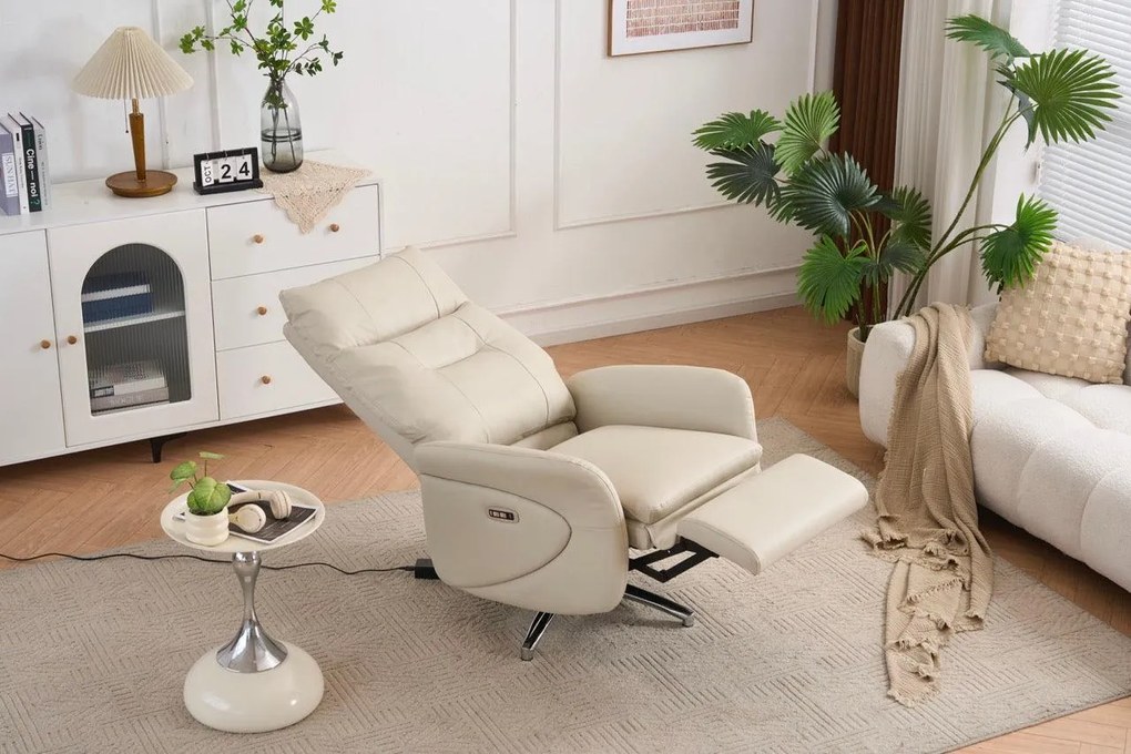 VASHOME Elektromos relaxációs fotel állítható háttámlávalés lábzsámollyal, USB töltővel, Bézs