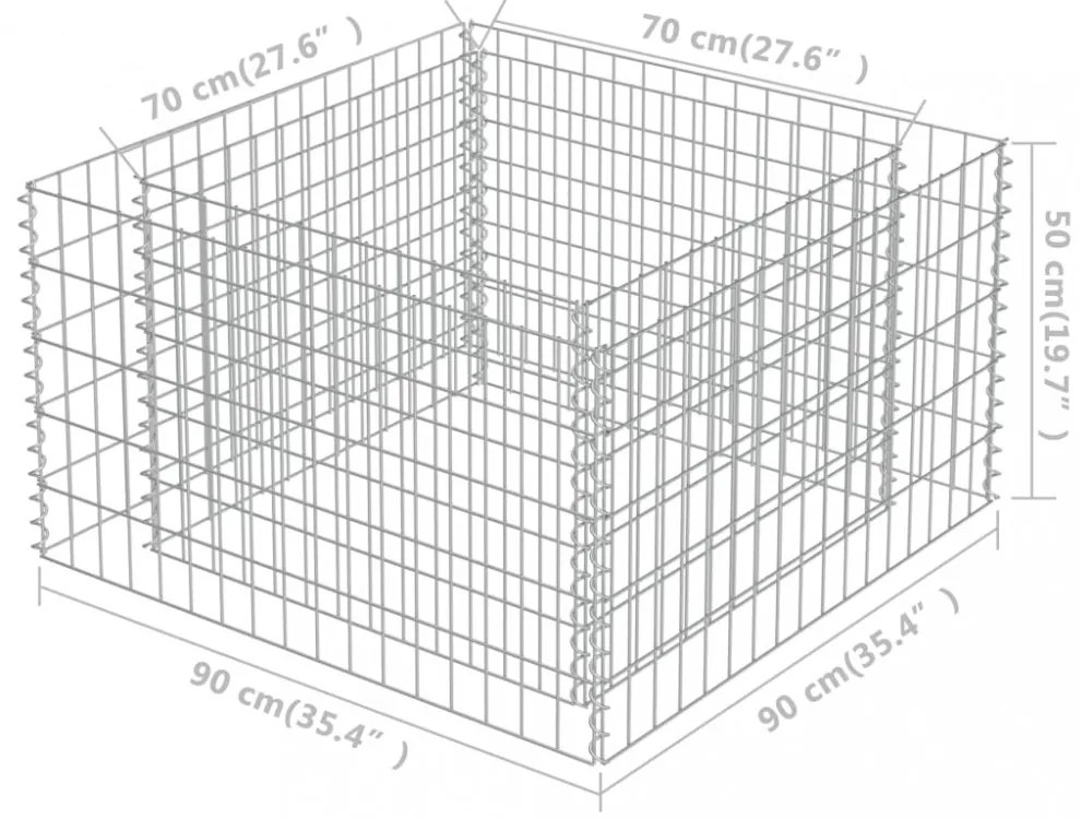 horganyzott acél gabion magaságyás 90 x 90 x 50 cm