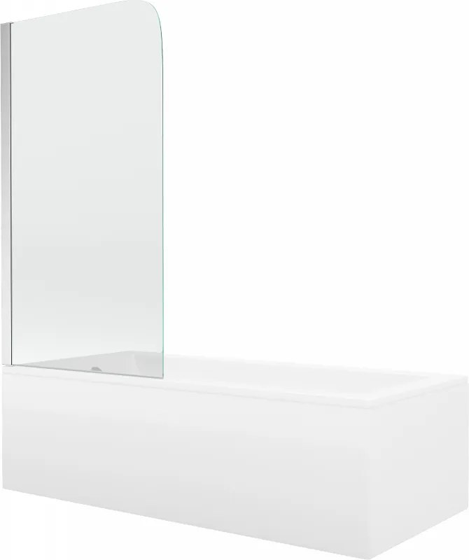 Mexen Cubik négyszögletes kád 150 x 70 cm burkolattal és 1-szárnyú paravánnal 70 cm, átlátszó, króm