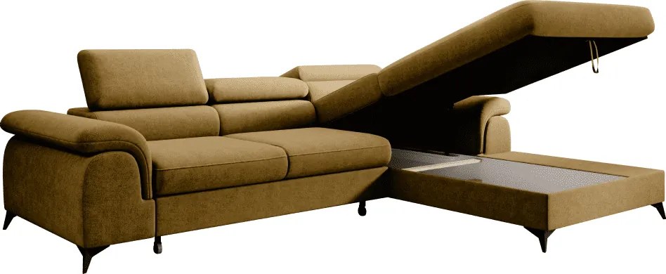 Kihúzható ülőgarnitúra, mustárszínű, jobbos, HORTY ROH