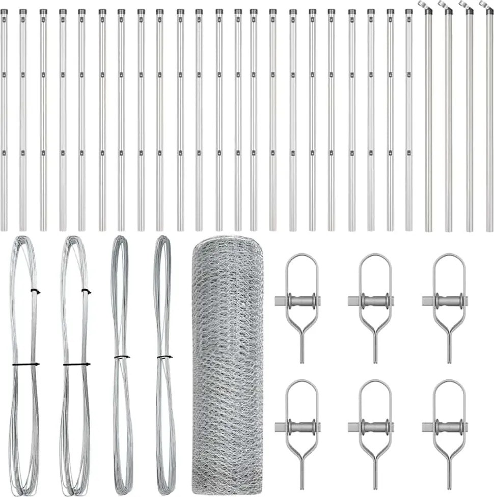 vidaXL Kerítésoszlop Ezüst 50 x 0,4 m (13 mm háló) Acél