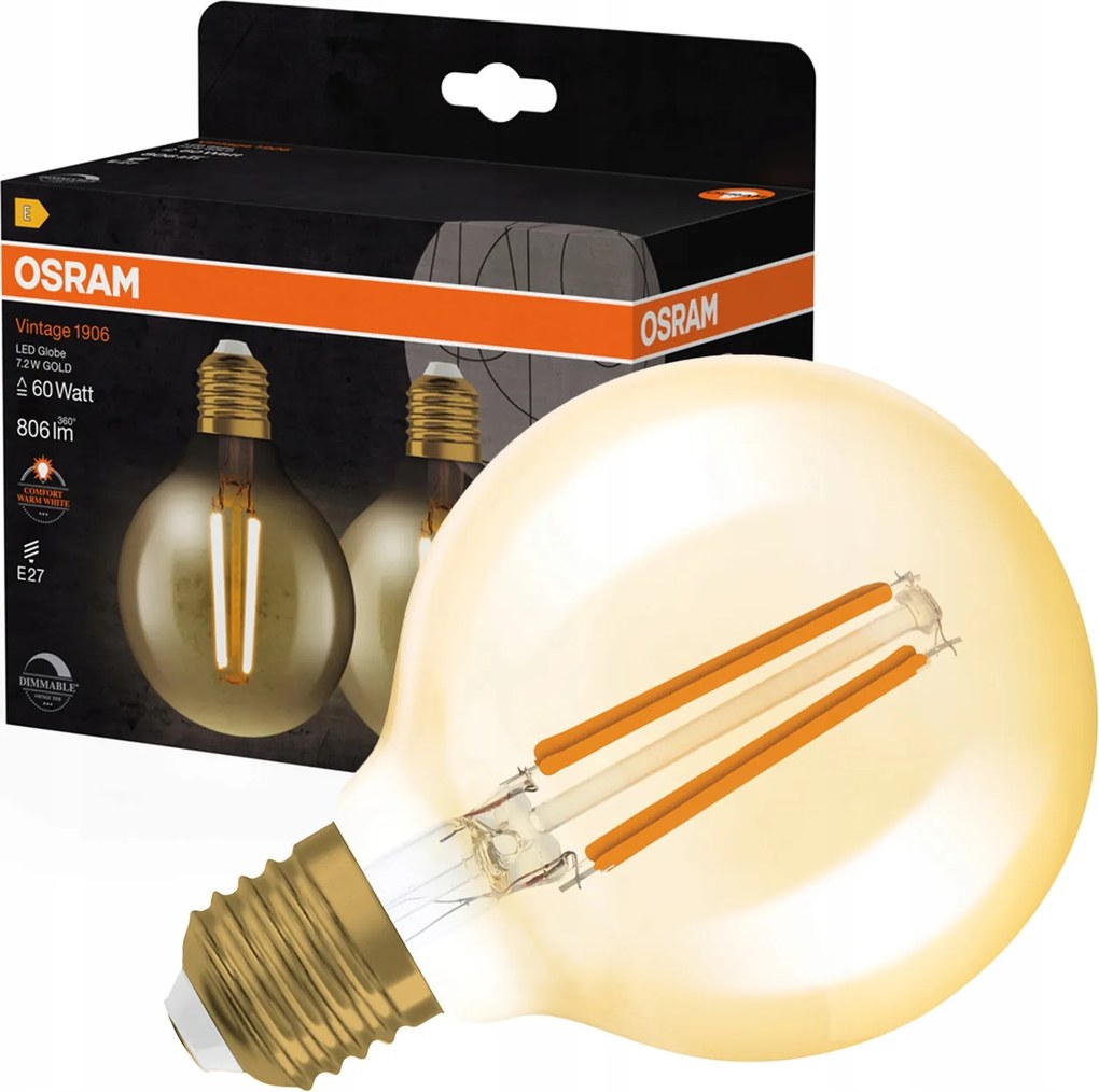 2x Led Dekorációs Izzó G80 Gömb E27 7.2W 60W Tompítható Vintage 1906