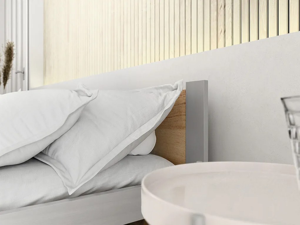 Ágy IKAROS 90 x 200 cm, tölgy artisan/szürke Ágyrács: Léces ágyrács, Matrac: Deluxe 10 cm matrac