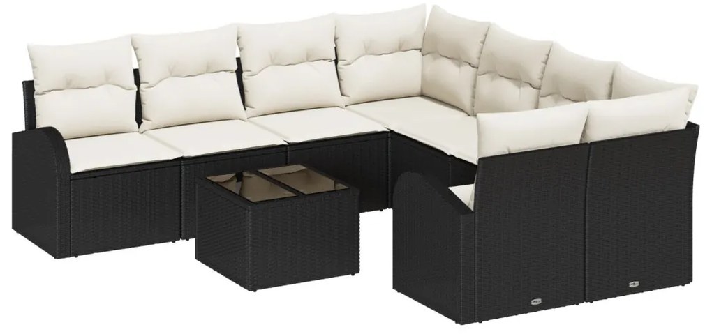 Kerti Kanapé Szett 9 pcs Fekete 55 x 55 x 37 cm polirattan