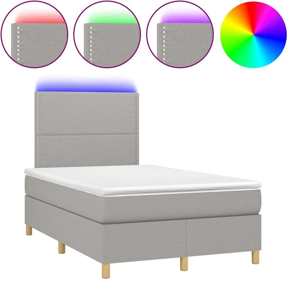 vidaXL világosszürke szövet rugós és LED-es ágy matraccal 120x190 cm