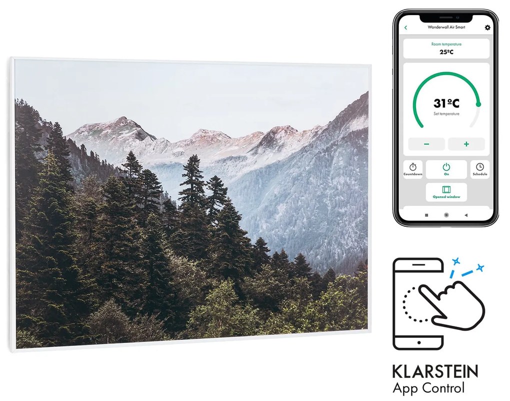 Klarstein Wonderwall Air Art Smart, infravörös hősugárzó, 80 x 60 cm, 500 W, fali, hegy