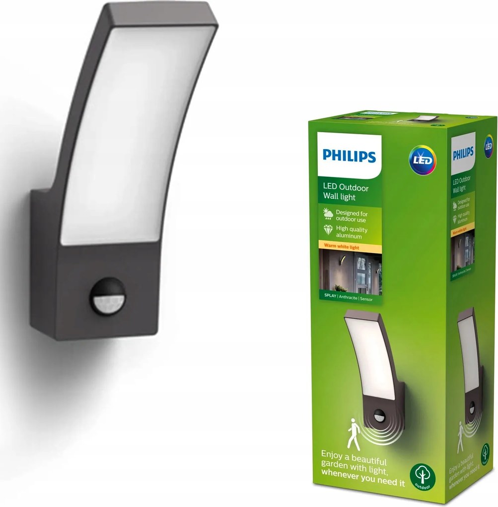 Kerti fali lámpa Led homlokzati lámpa 12W alkonyati mozgásérzékelő Philips