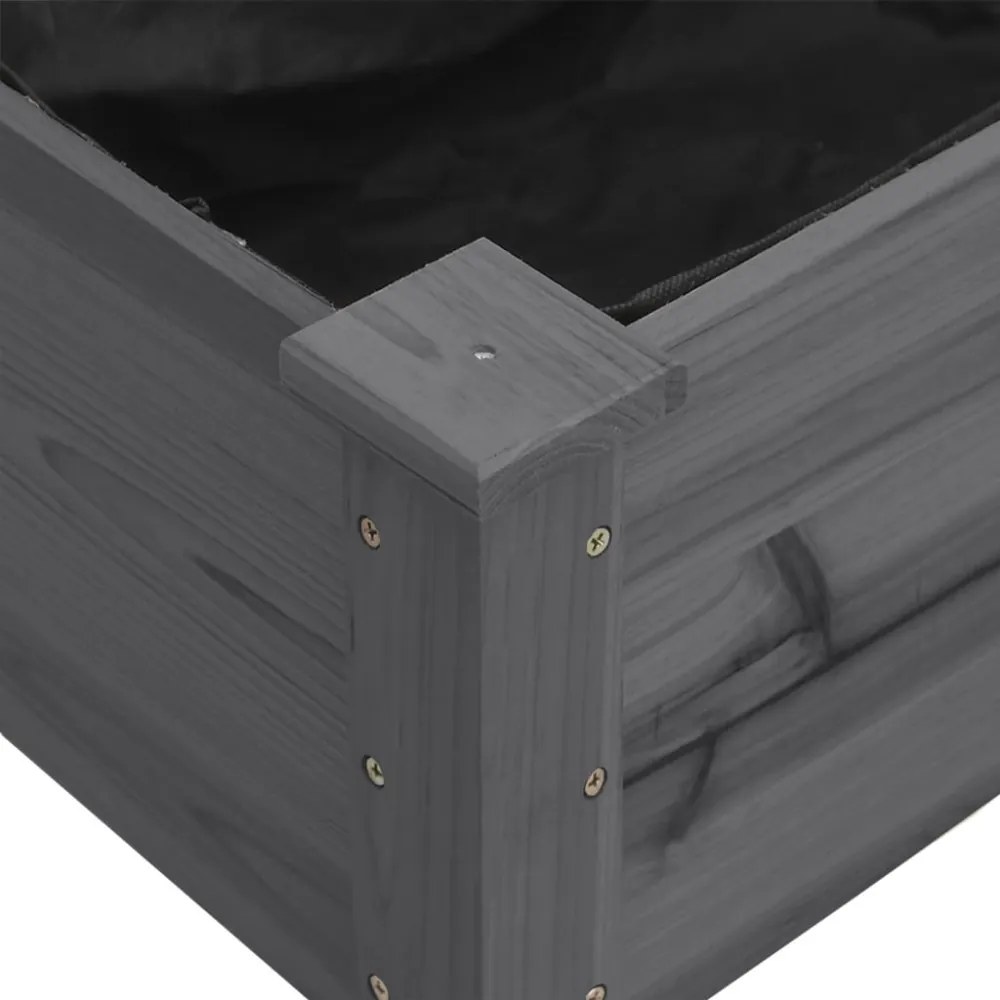 szürke tömör fenyőfa kerekes ültetőláda béléssel 71x37x80 cm