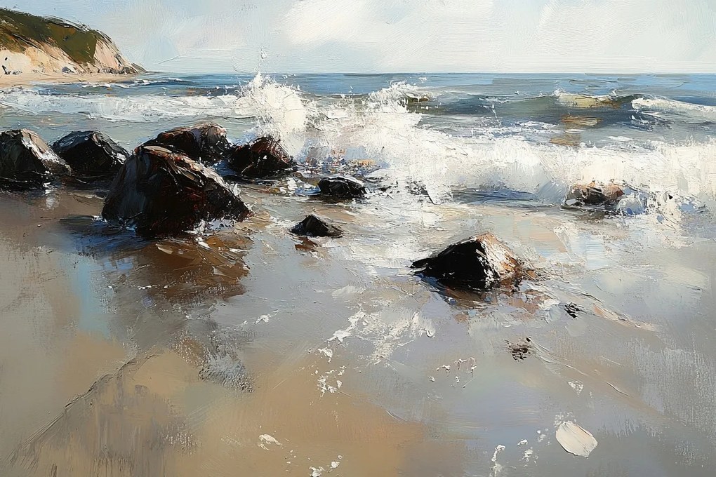 Vászonkép Canvas Tájkép Tenger Tengerpart Szikla Kövek Sziklák Hullámok 120x80