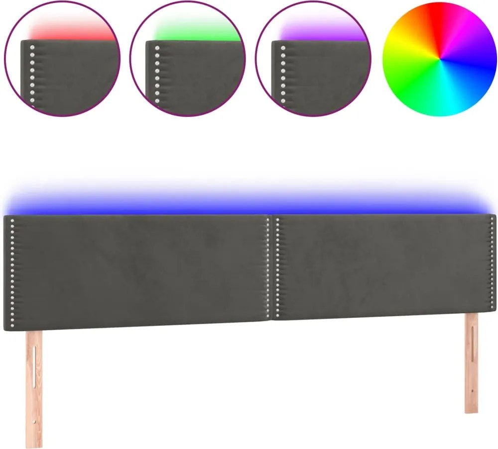 vidaXL sötétszürke bársony LED-es fejtámla 180x5x78/88 cm