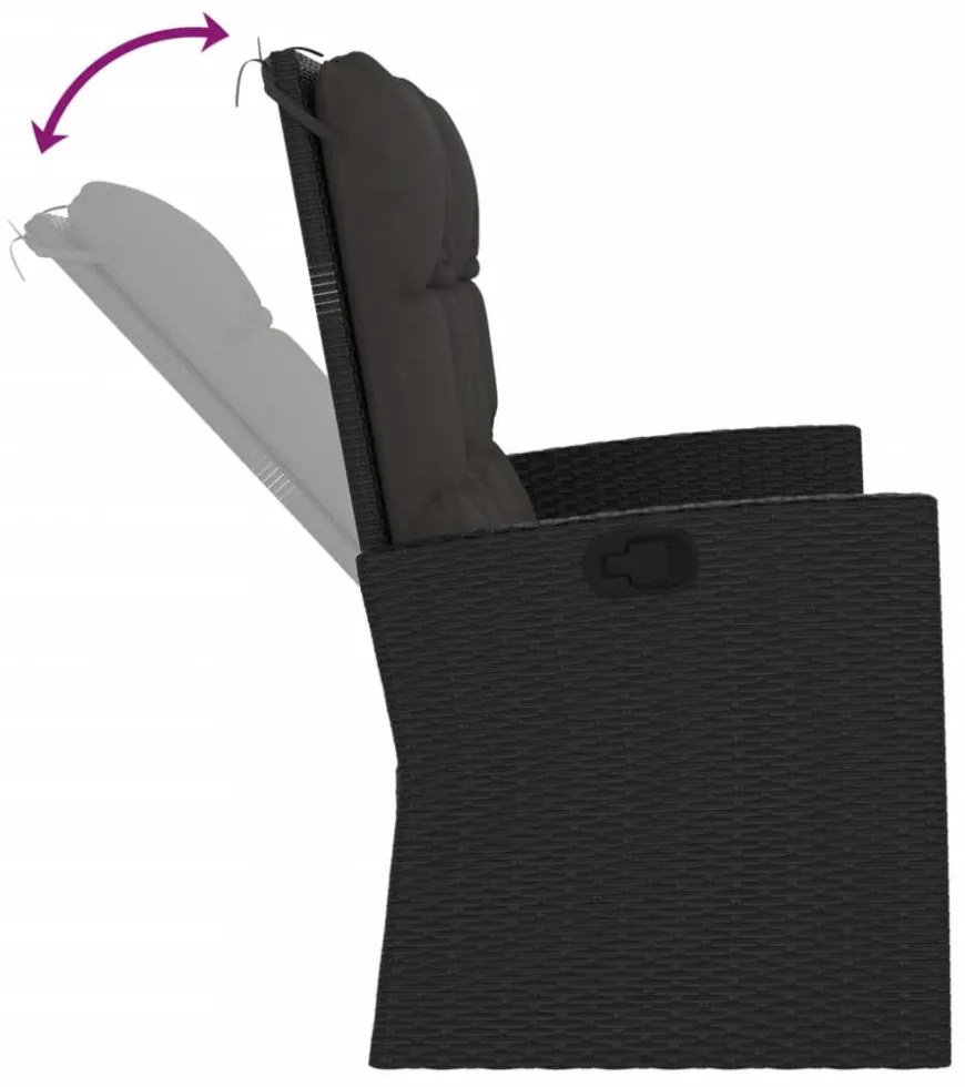 fekete polyrattan dönthető kerti pad párnával 118 cm