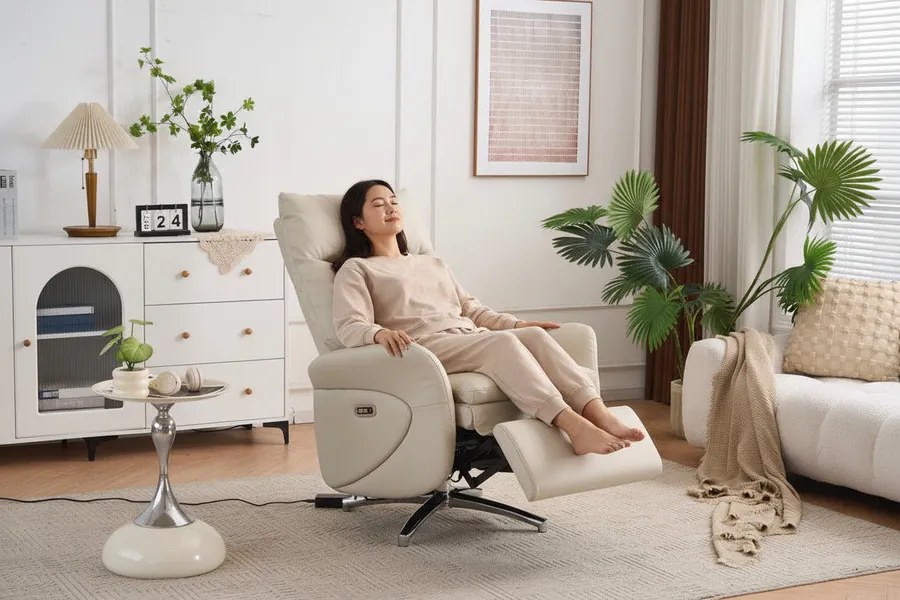 VASHOME Elektromos relaxációs fotel állítható háttámlávalés lábzsámollyal, USB töltővel, Bézs